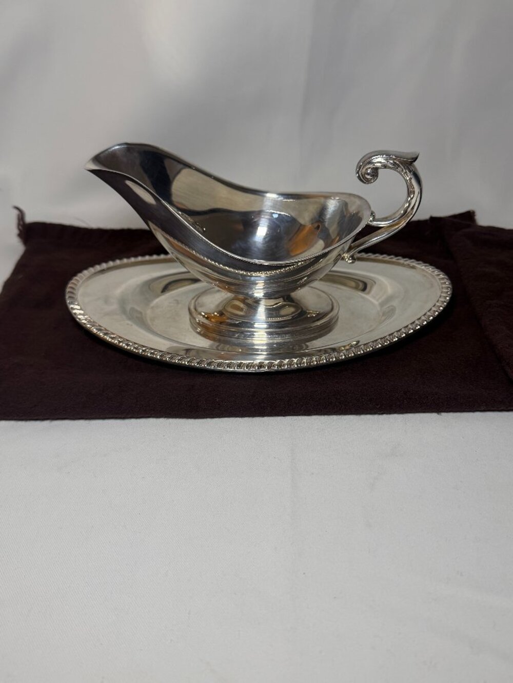 Vtg Crescent Silver Plated Gravy Boat & Underplate/Spill Tray #3158R Oval 1960's